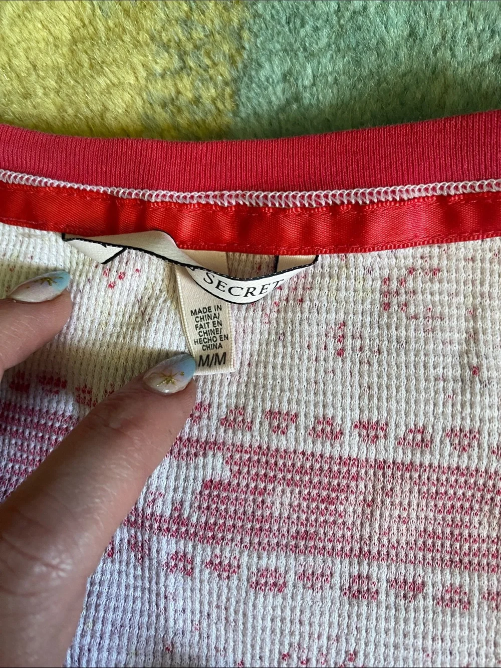 Victoria's Secret Red and White Fair Isle Henley Pajama Set